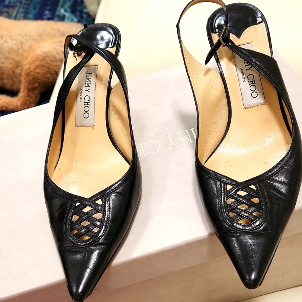 Jimmy Choo size 381/2 black 21/2" heels with box